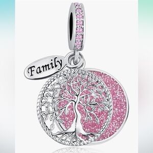 Pink and silver family tree charm that fits all Pandora bracelets
